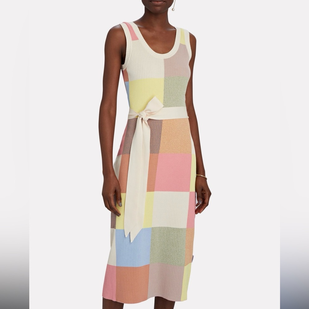 Zimmermann belted patchwork ribbed cotton midi dress